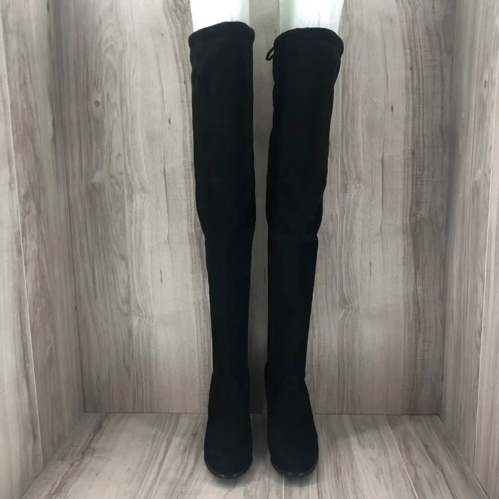 Over The Knee Boots EU 38 Black Faux Fur Lined OTK Slip On